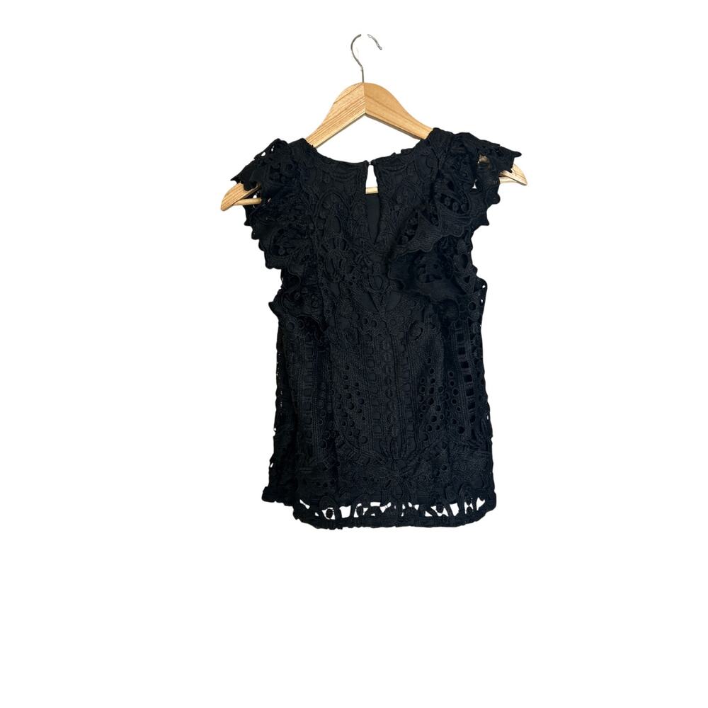 Express Black Crochet Lace Ruffle Blouse Side Zipper Pullover Size XS - Picture 2 of 8